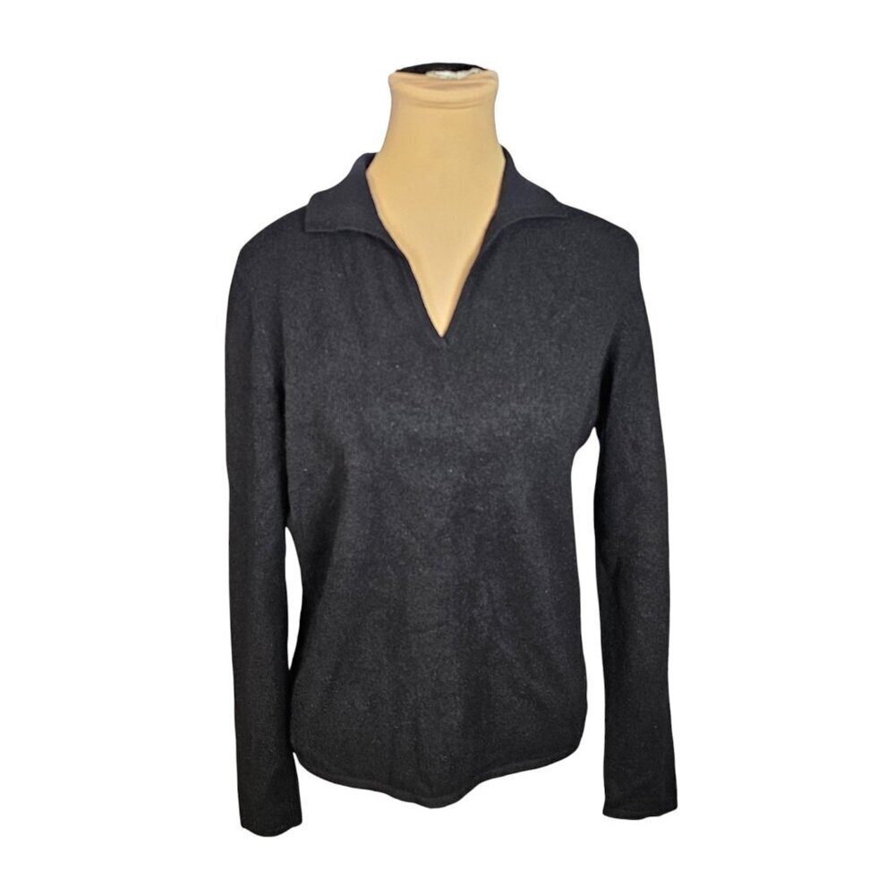 Charter Club Black Collared 100% 2-Ply Cashmere Sweater Sz M